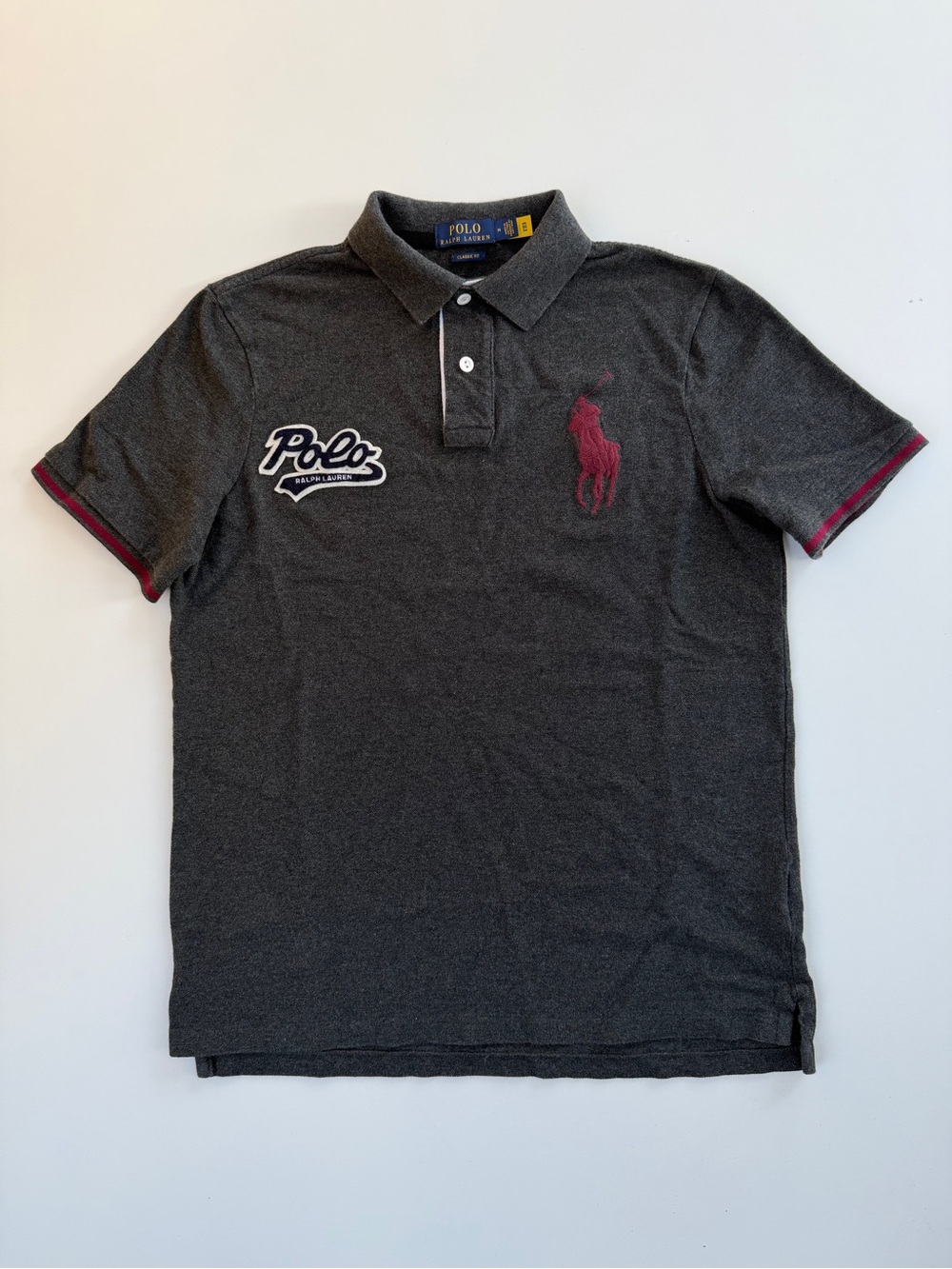 Polo Ralph Lauren Script Big Pony Short Sleeve Collar Shirt Mens Medium Gray